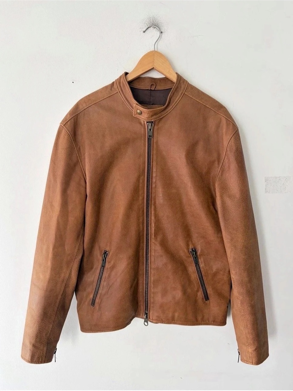 Roots Leather Moto Jacket in Brown Size Large